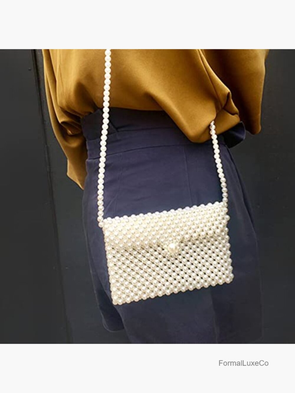 Pearl Beaded Clutch Evening Bag Crossbody Shoulder Purse Party Wedding - Picture 4 of 7